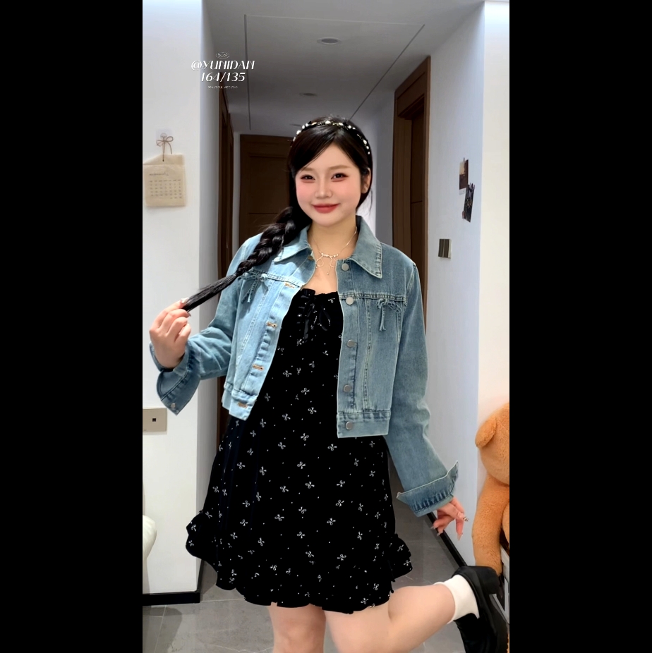 芋泥弹【奥菲利亚】大码女装微胖妹妹碎花吊带连衣裙搭短款牛仔外套