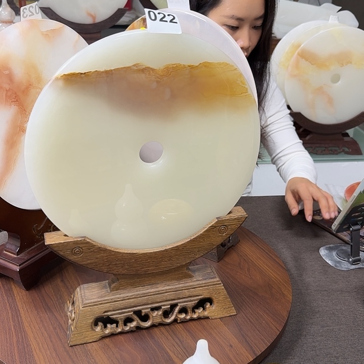 石材30厘米直径天然平安扣摆件