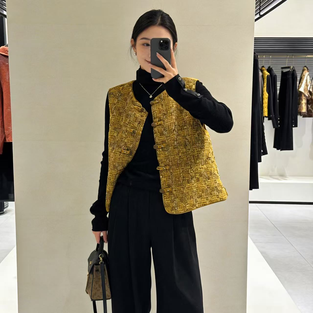 YB M胸102长55重工中式时尚设计亮丝粗花无袖马夹上衣 4694