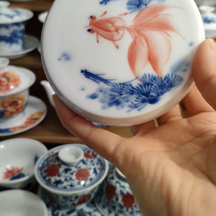 景德镇手绘盖至金鱼