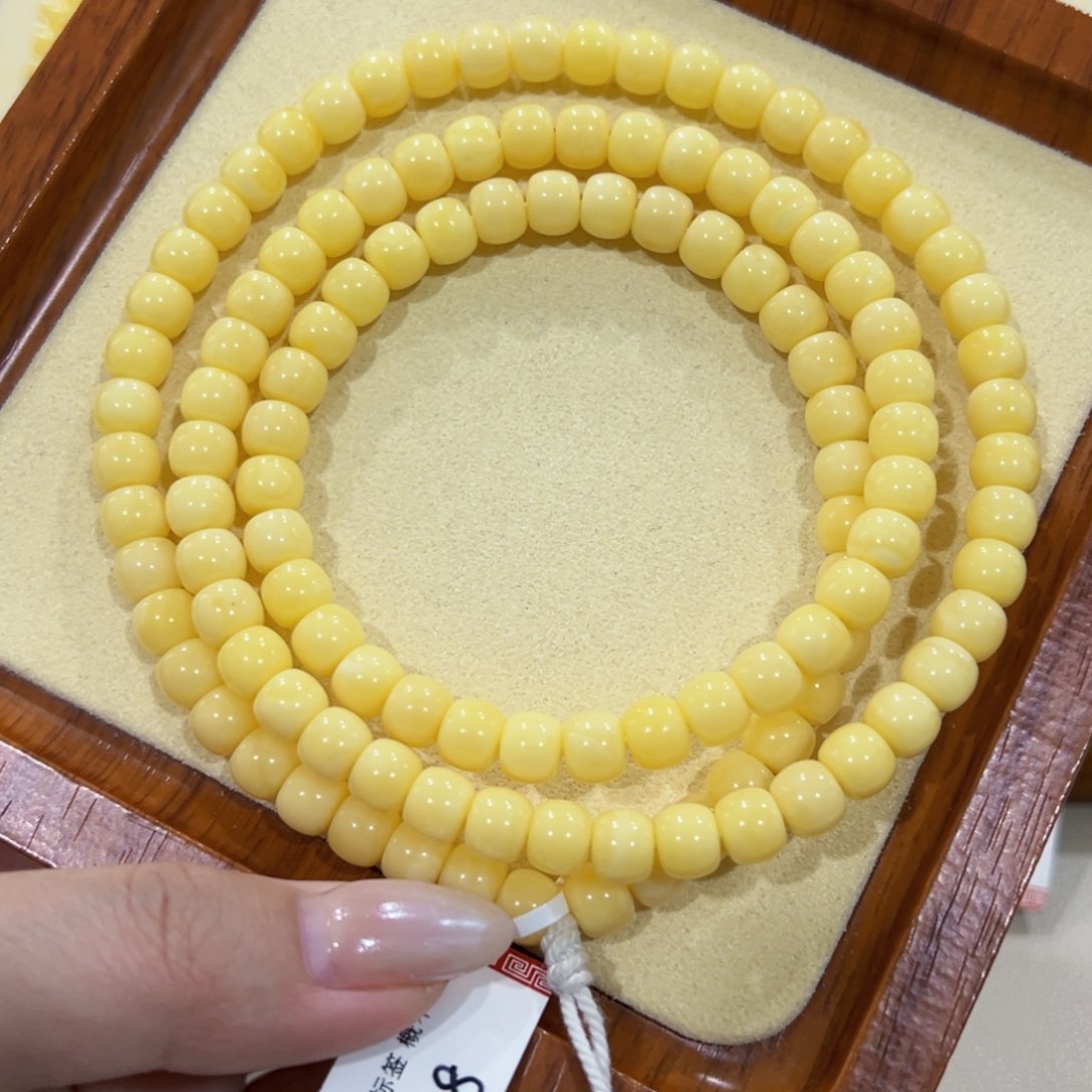 蜜蜡手链未镶嵌玖*7.4m奶油黄长串