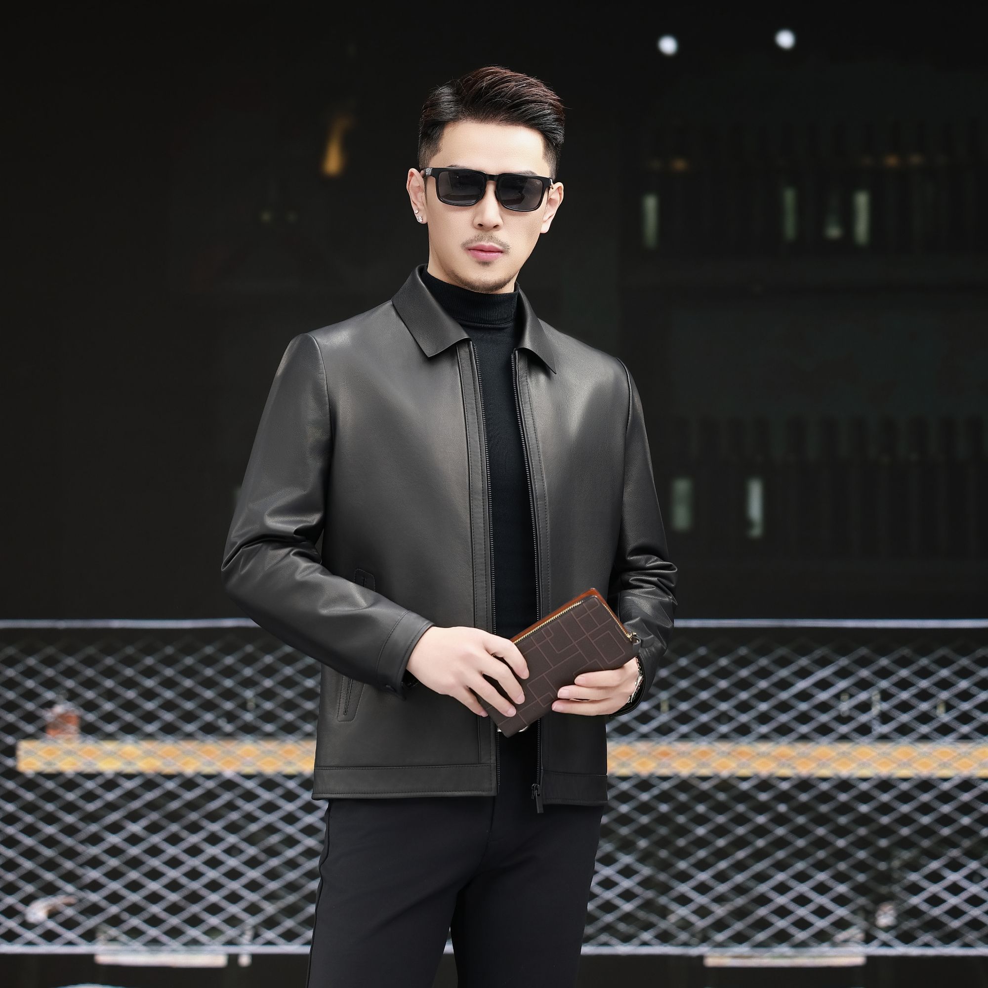 【工厂直销】2025海宁春秋男士商务牛皮夹克短款翻领男薄款真皮外套