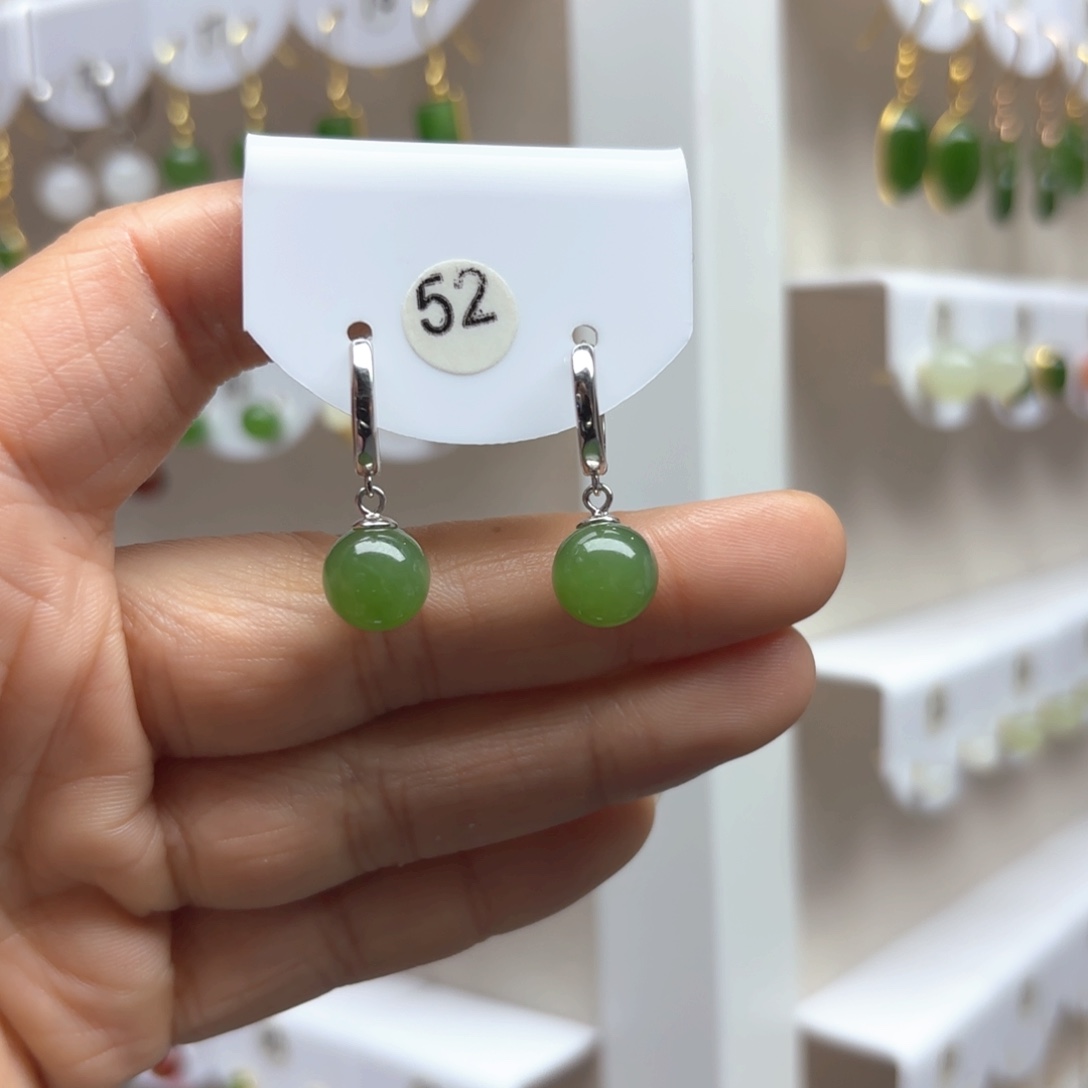 和田玉耳饰银S925镶嵌