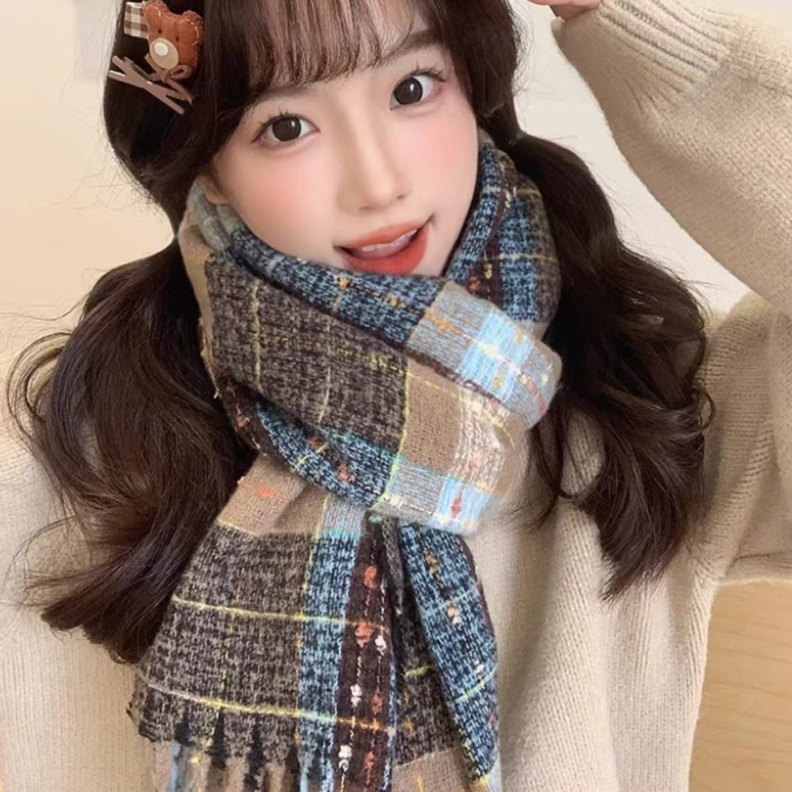 高品质~满目星河系列围巾加厚保暖撞色韩版围脖仿羊绒围巾秋冬季