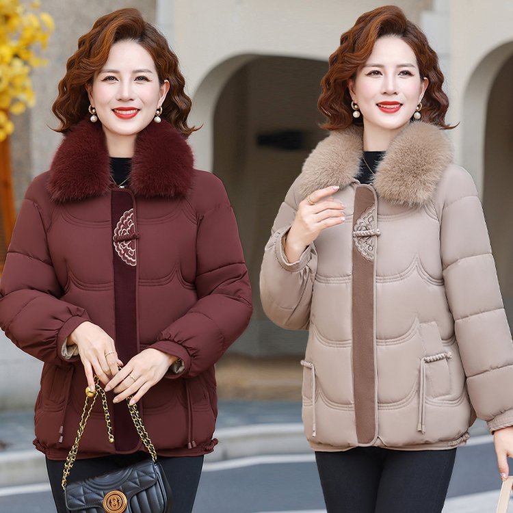 国风毛领厚款中老年妈妈装冬季保暖棉服3088