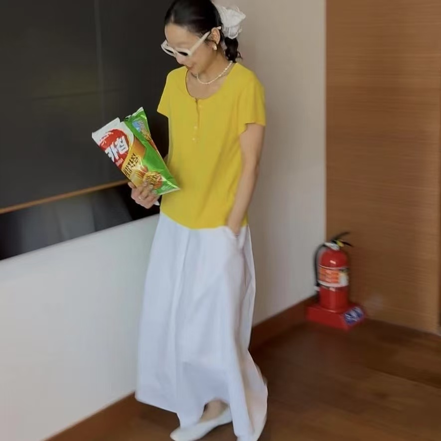 ｛귤 언니｝fl自留必入！好料纽扣T恤