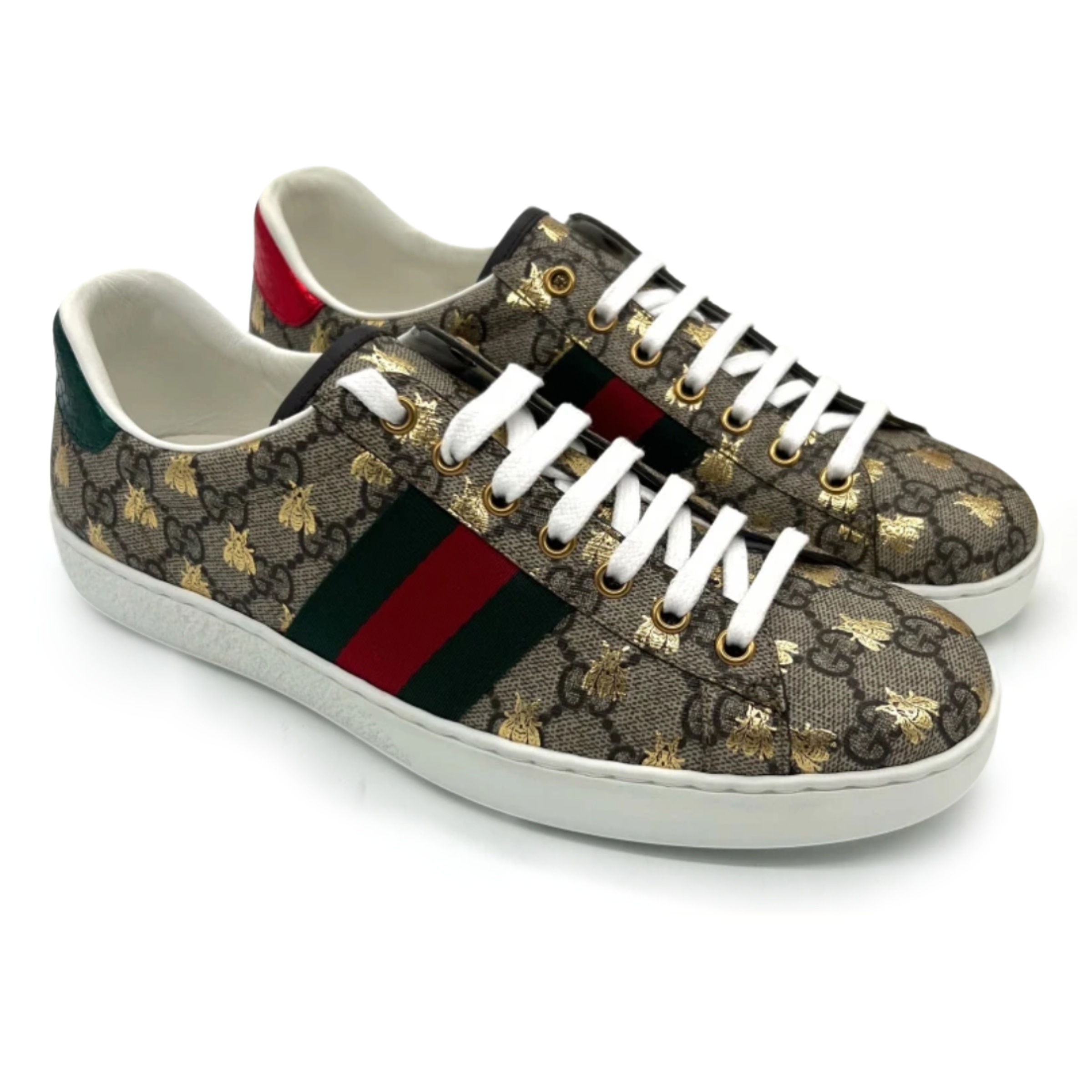 95新 GUCCI/古驰 金蜜蜂印花乌木色老花时尚板鞋多尺码GS1001