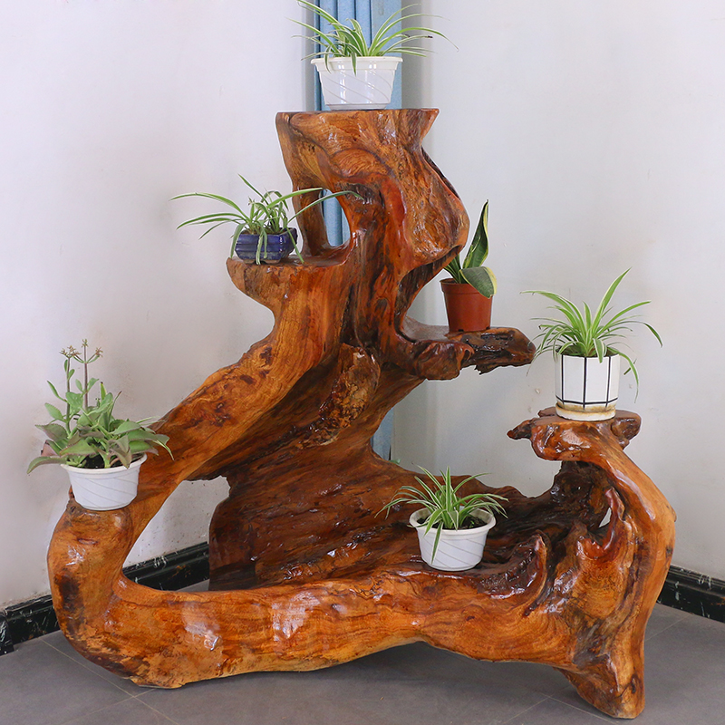 根雕花架实木天然树头香樟木原木根艺盆景客厅树桩摆件MH10529