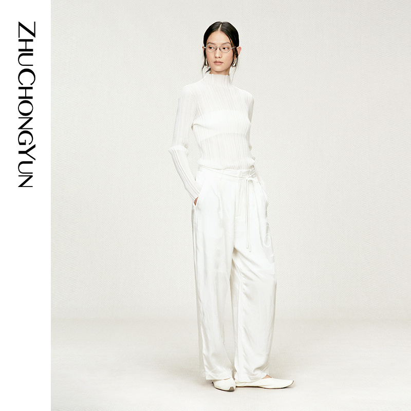 【意大利面料】ZHUCHONGYUN26春新款腰部系带休闲裤C1GB13245