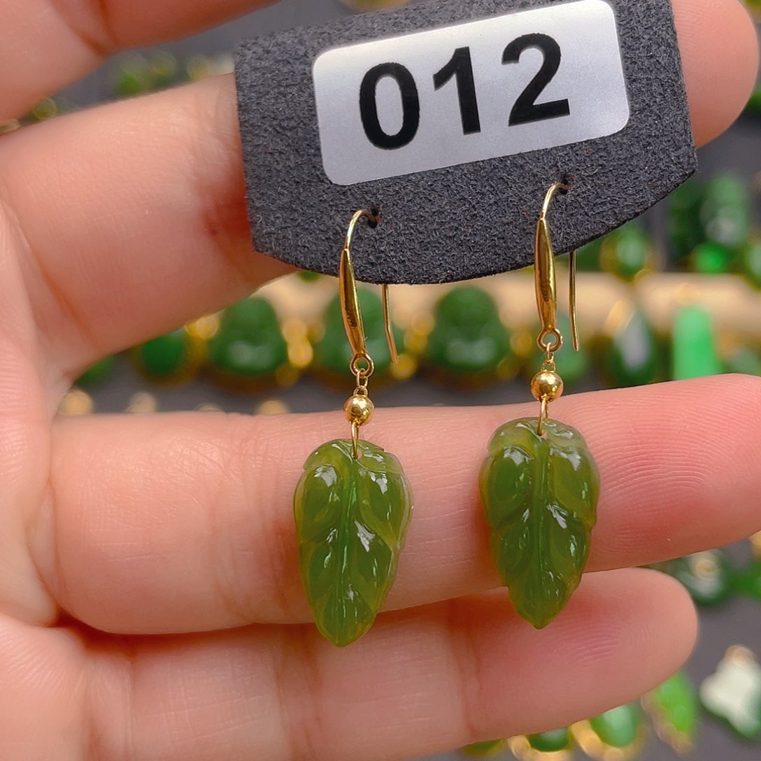 和田玉耳饰18K金镶嵌012