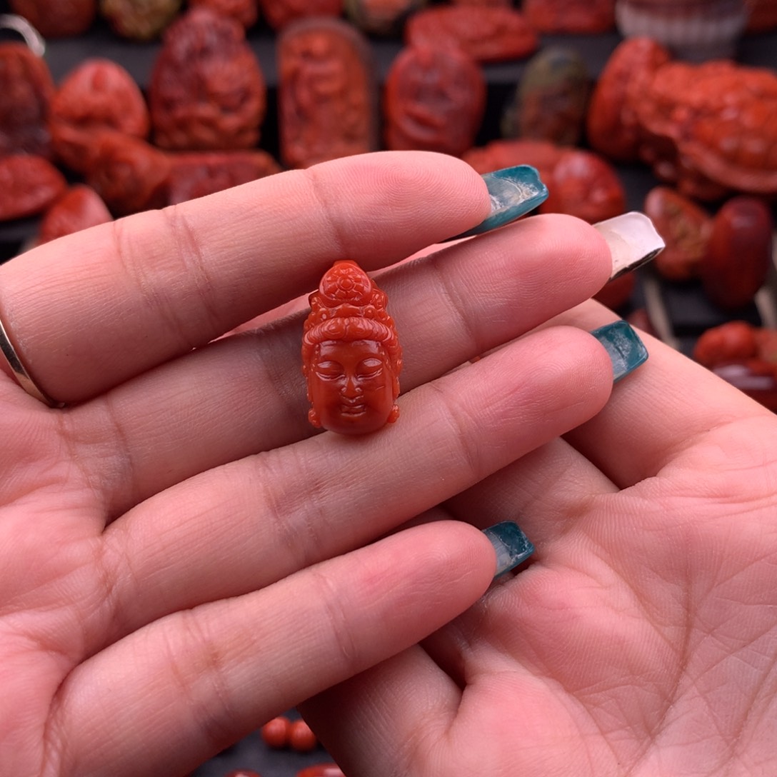南红玛瑙南红川料精工观音头12.7mm未镶嵌