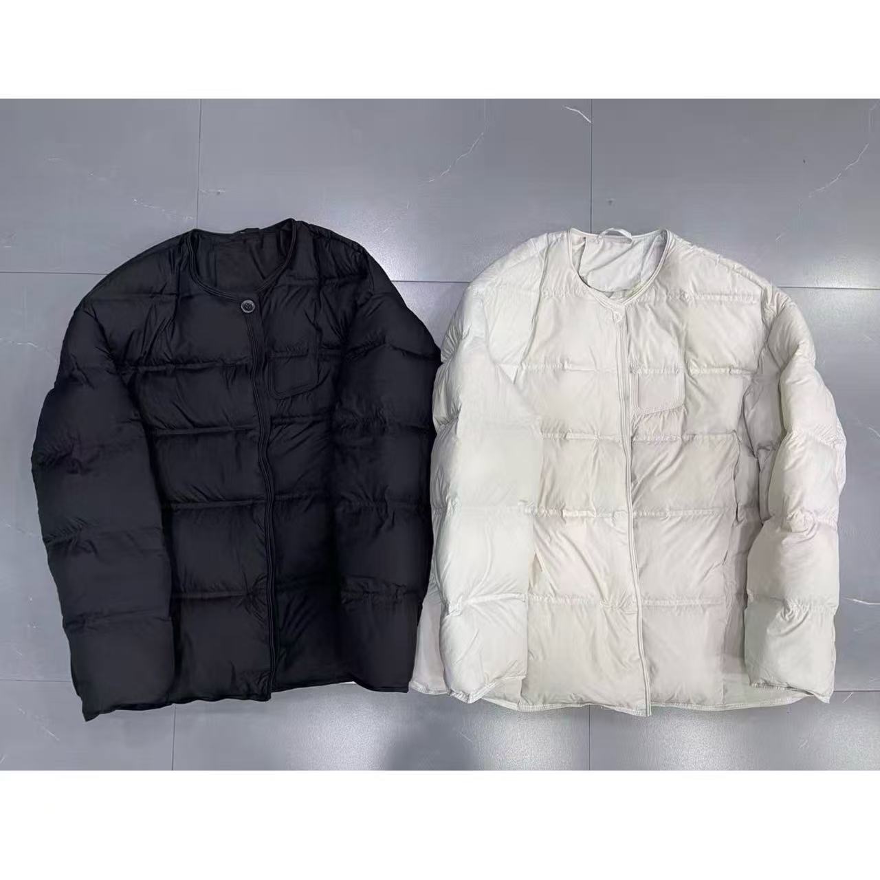 无领纽扣羽绒服 