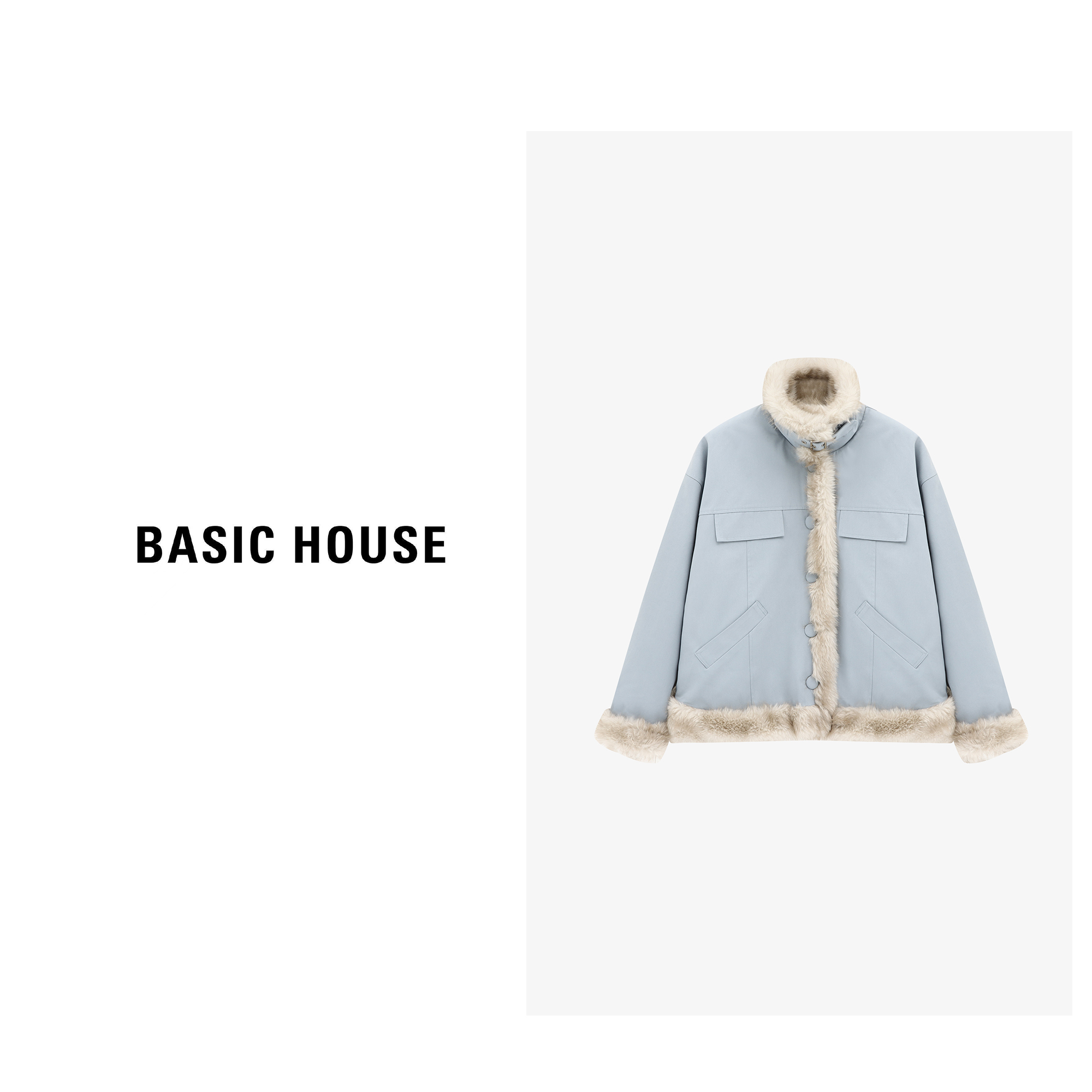Basic House/百家好短款时尚休闲百搭宽松保暖外套-B0625B5QYB2