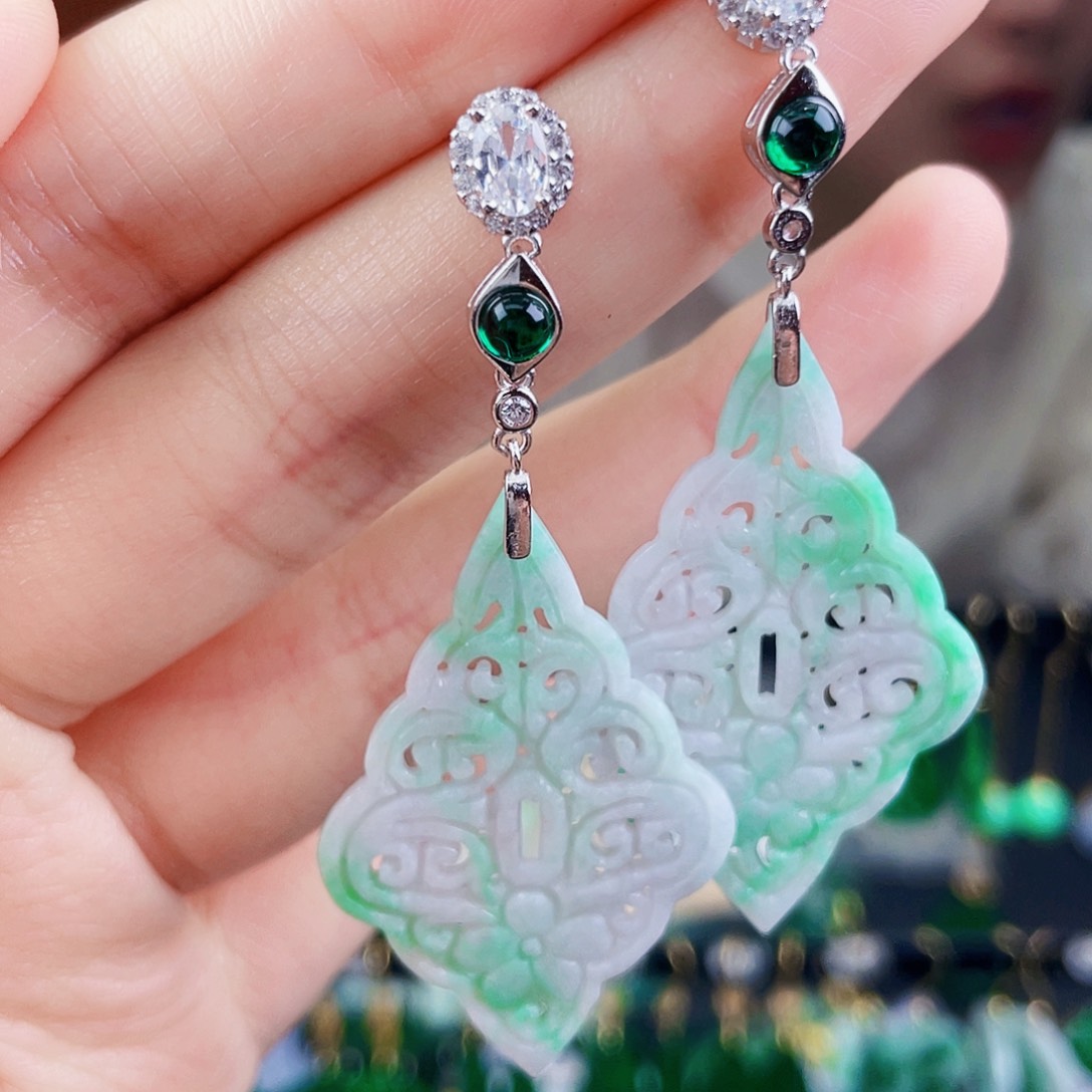 翡翠银S925镶嵌耳饰饰品