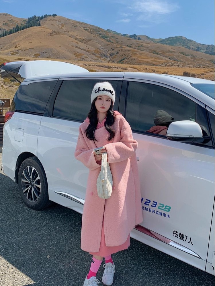 厚款通勤常规圆领中长款毛呢外套韩版针织外套显瘦气质宽松加厚