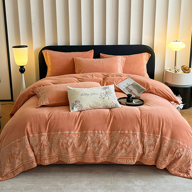 婴儿绒新款高端系婴儿绒绣花四件套 轻奢奶绒毛绒轻奢床上用品