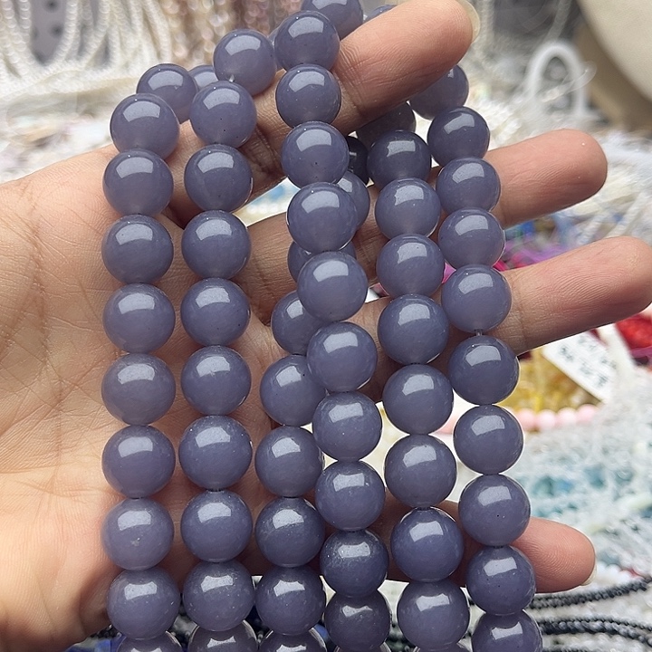 玛瑙/玉髓未镶嵌珠宝半成品一条12mm左右烟紫和田玉