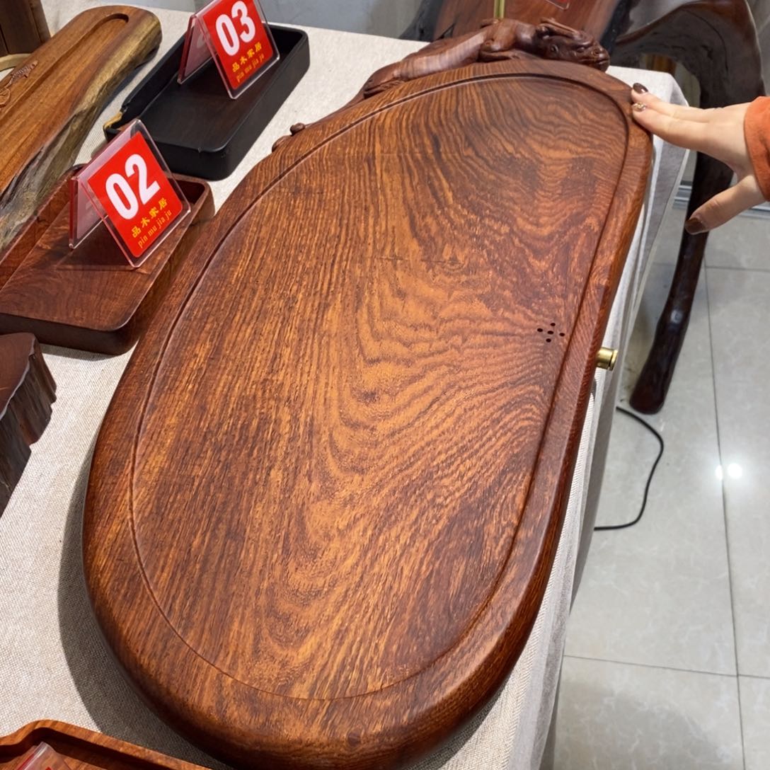 缅花雕刻茶盘76-30-4.5