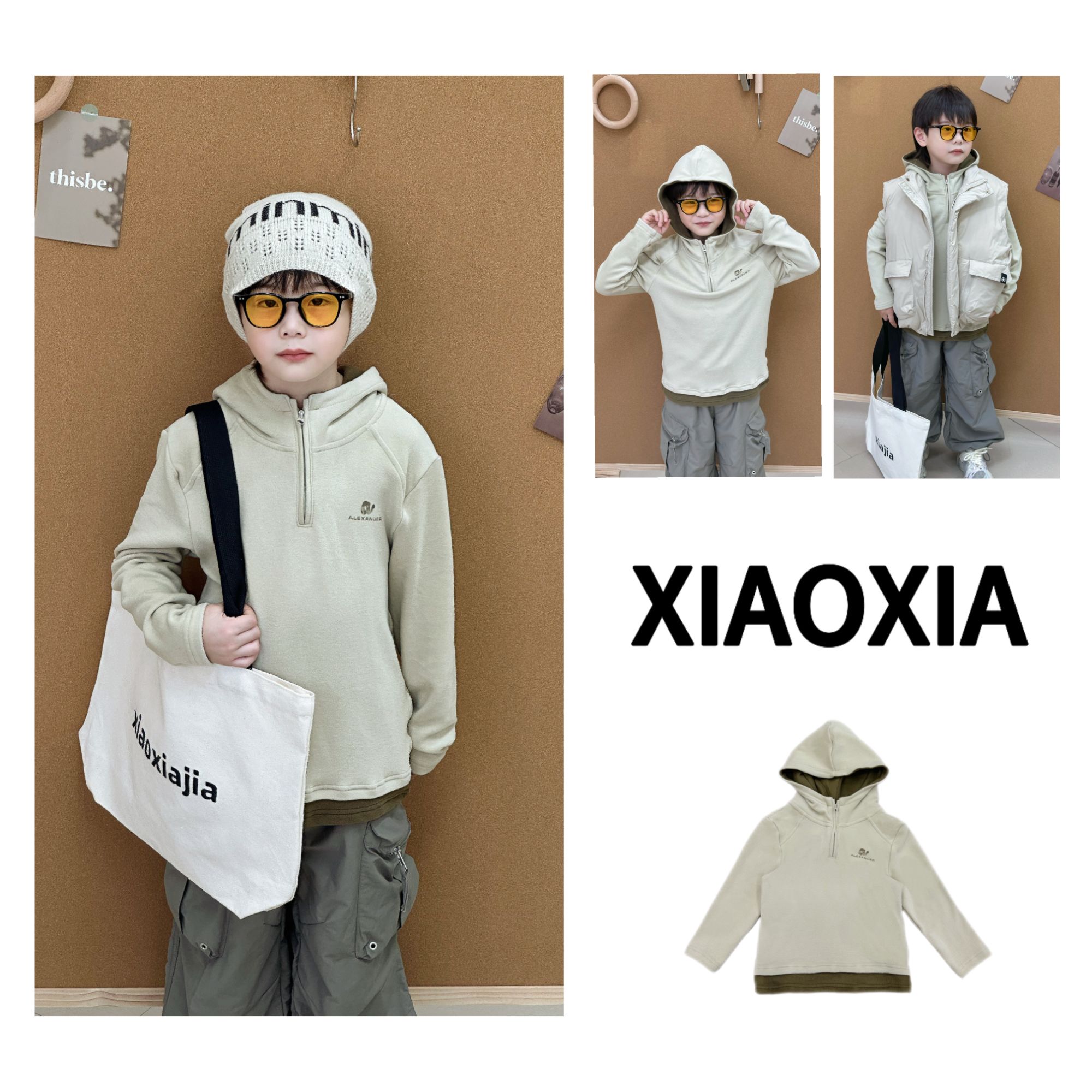 现货XXJ 2225 超软糯【a.】韩范高级连帽双面绒卫衣男童