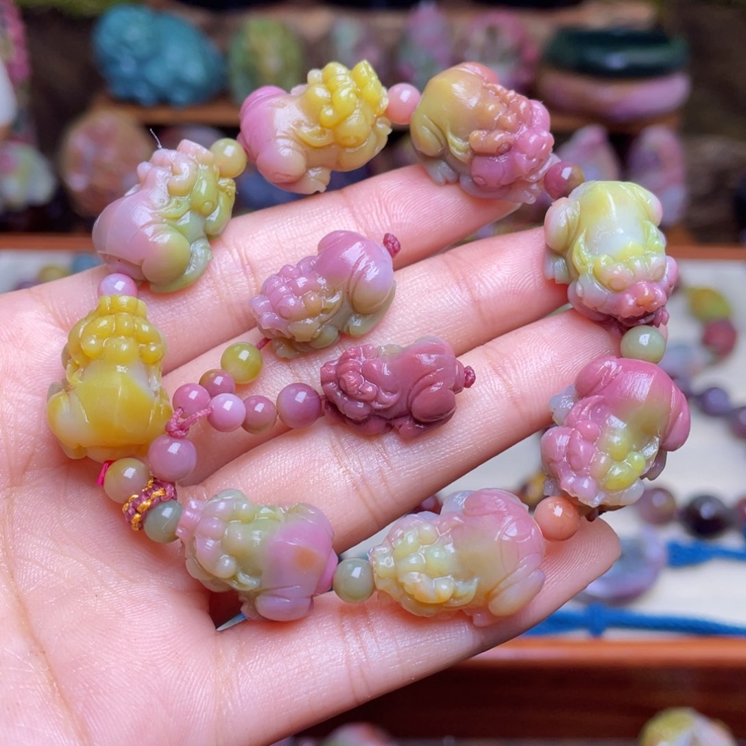 玛瑙/玉髓珠宝半成品未镶嵌悟*忘盐源玛瑙西瓜貔貅手串