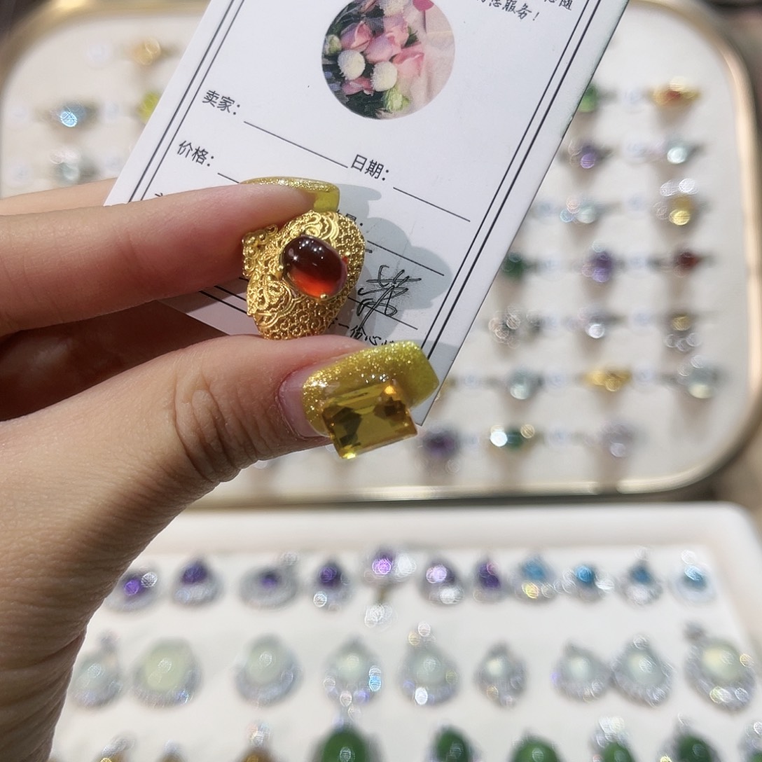 蛇纹石玉戒指银S925镶嵌