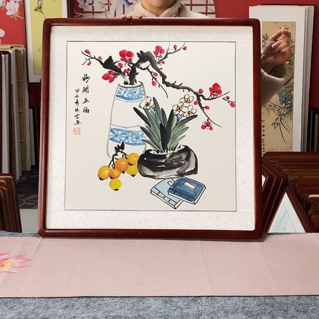 国画手写手绘国画作品带框