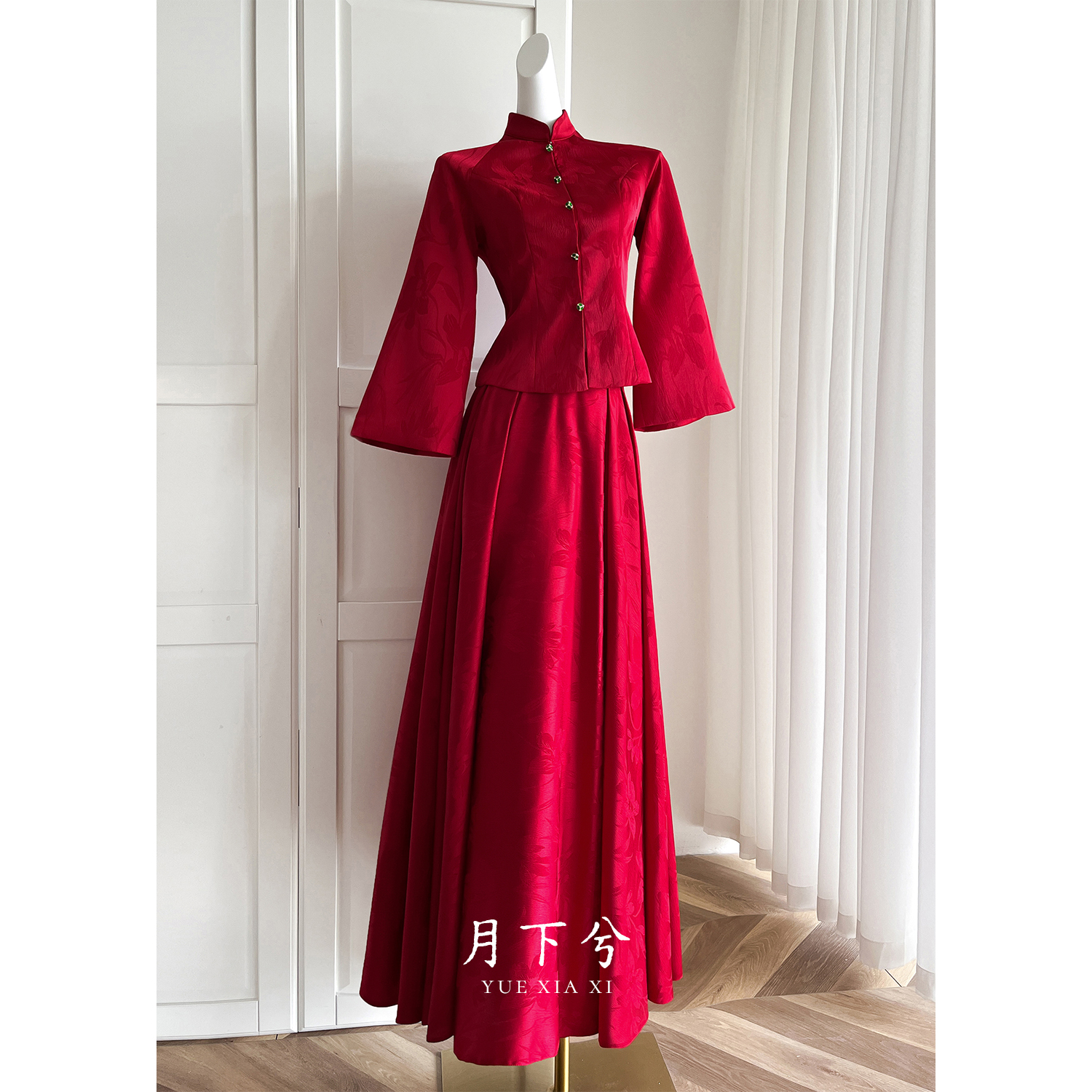 月下兮【点绛唇】新中式旗袍新款婚敬酒礼服订婚新娘裙红色礼服