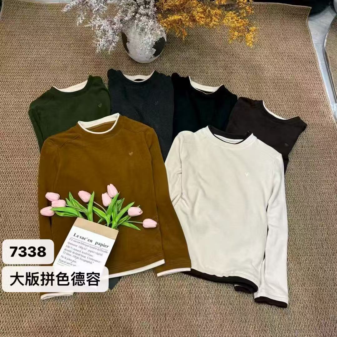 香香7338  假两件真德绒刺绣打底衫女