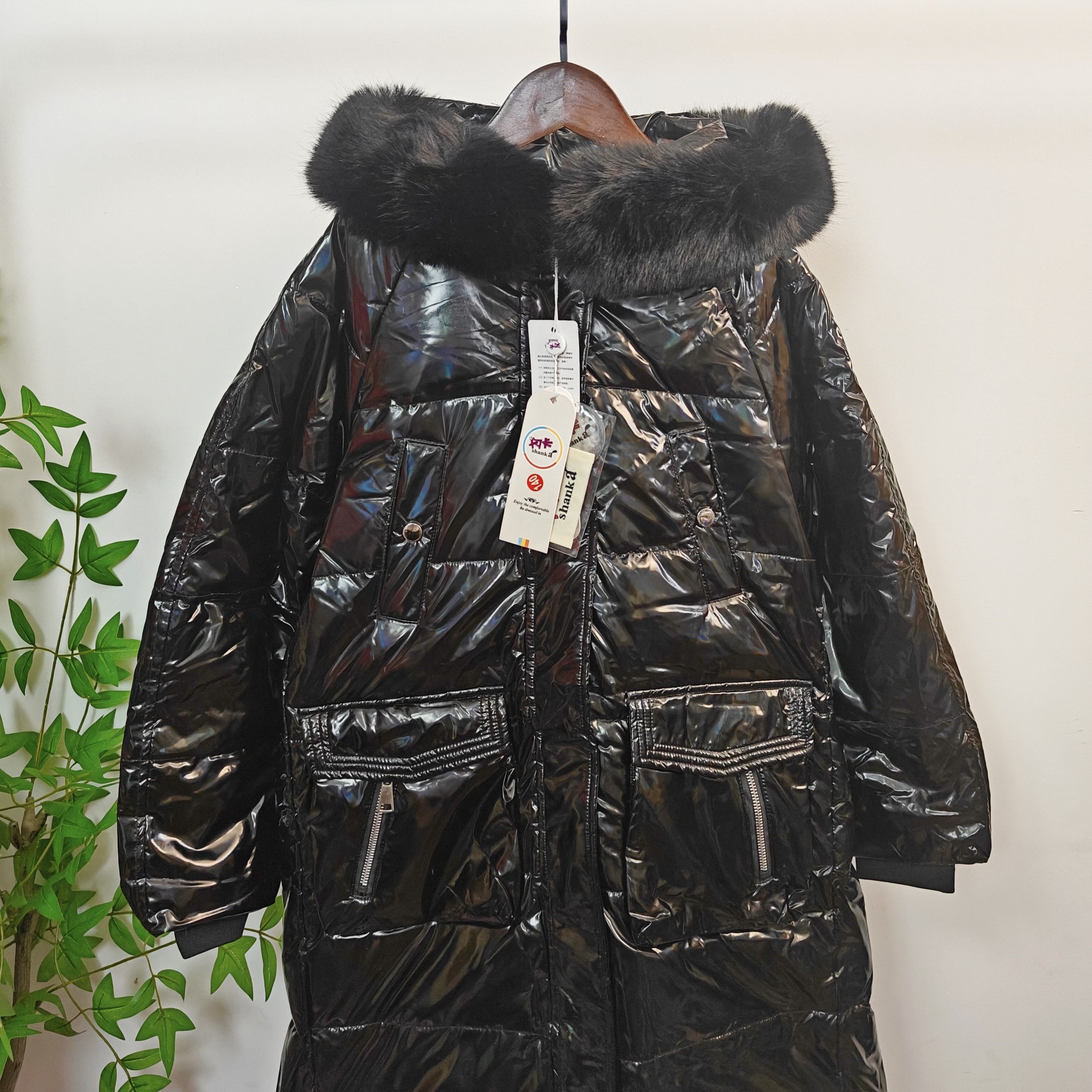 【儿童羽绒服】秋冬新款时尚百搭五彩斑斓黑中长款儿童连帽羽绒服