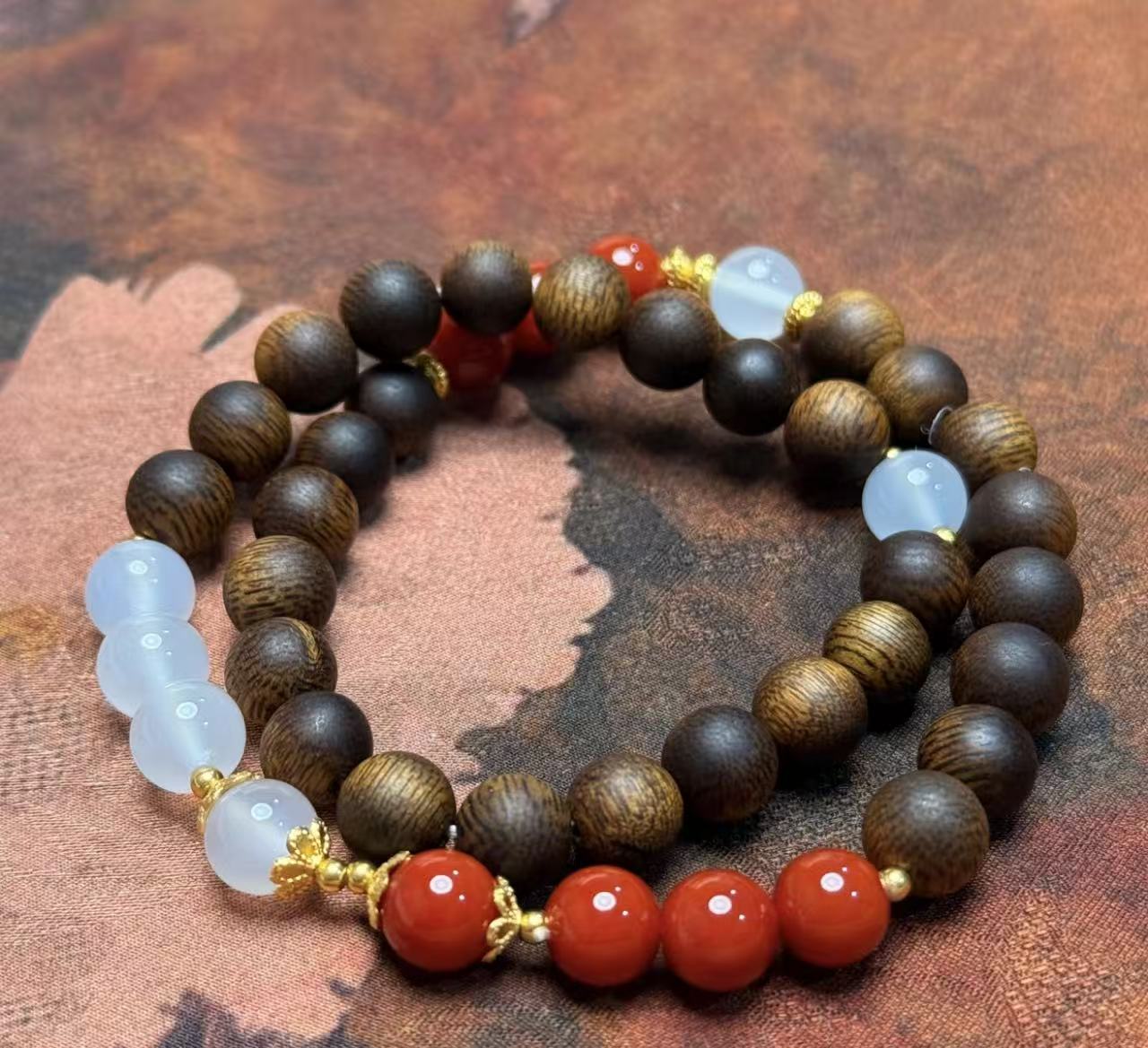 红色木双圈手串SZH0812