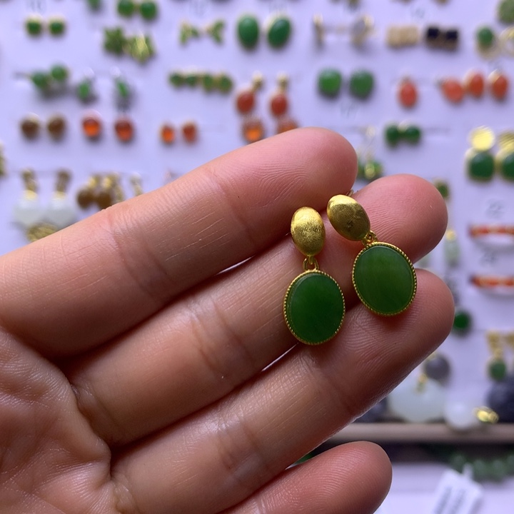 和田玉银S925镶嵌耳饰