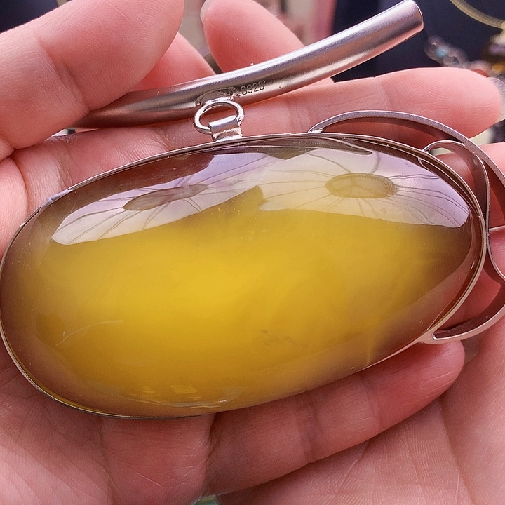 琥珀裸石银S925镶嵌坠