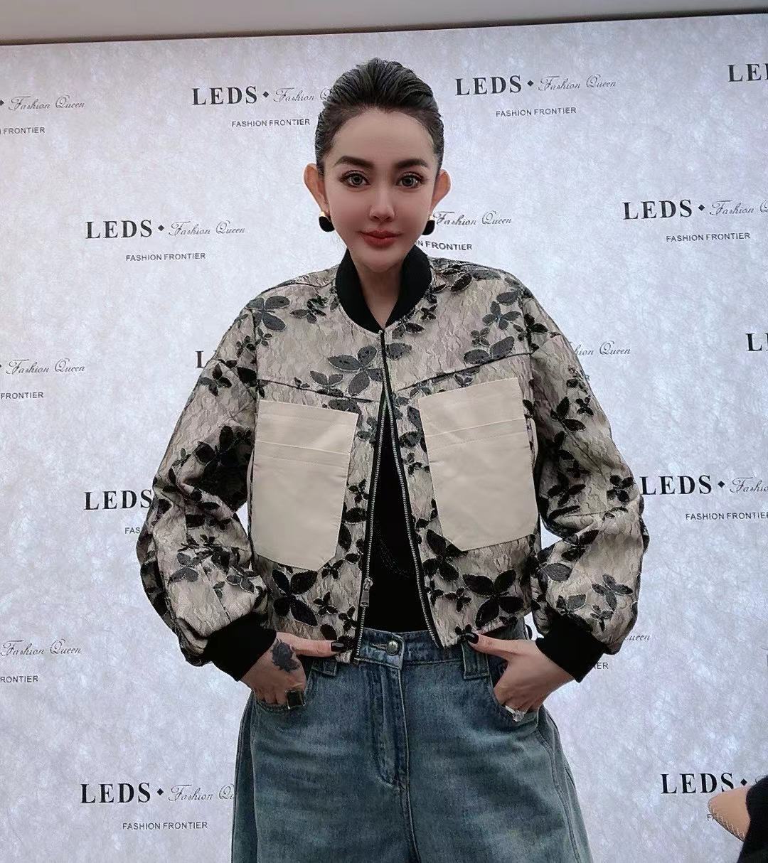 LEDS 064独特花纹外套炸街*夏季百搭直下摆印花潮流迷彩短外套