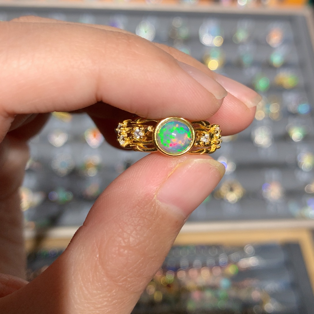 银S925镶嵌欧泊欧泊戒指y