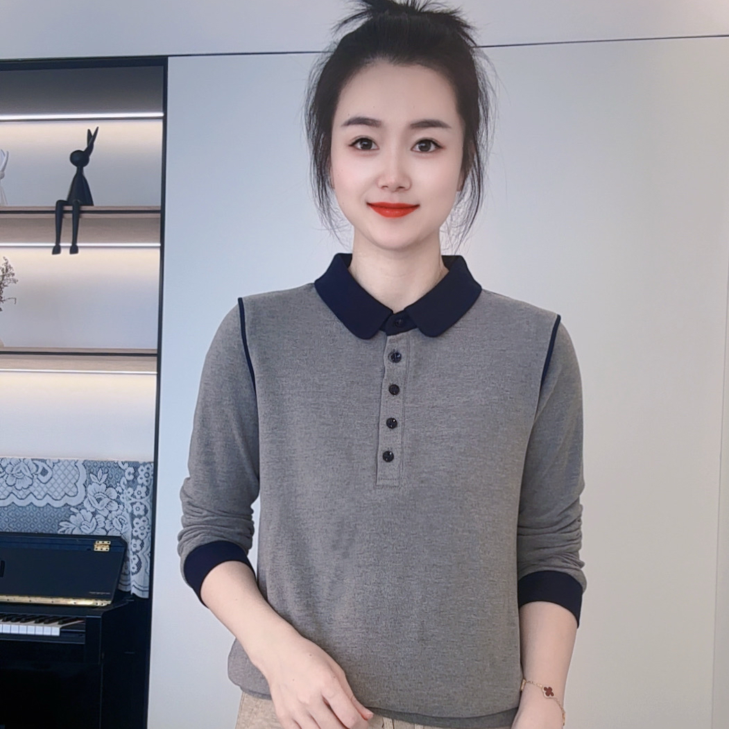 冬款双面绒拼色精致小领上衣9810款