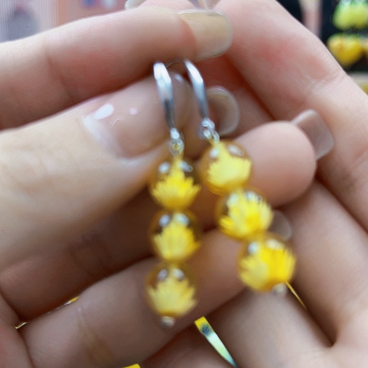 蜜蜡银S925镶嵌裸石耳环