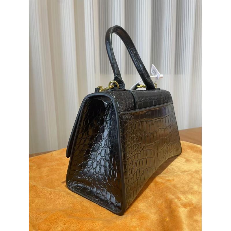 HIRMRIS手工真皮包550653 鳄沙梨黑  梯形sha黑色