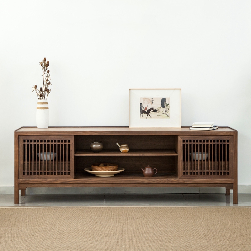 新中式北美黑胡桃禅意实木电视柜 宋氏美学客厅储物地柜家具