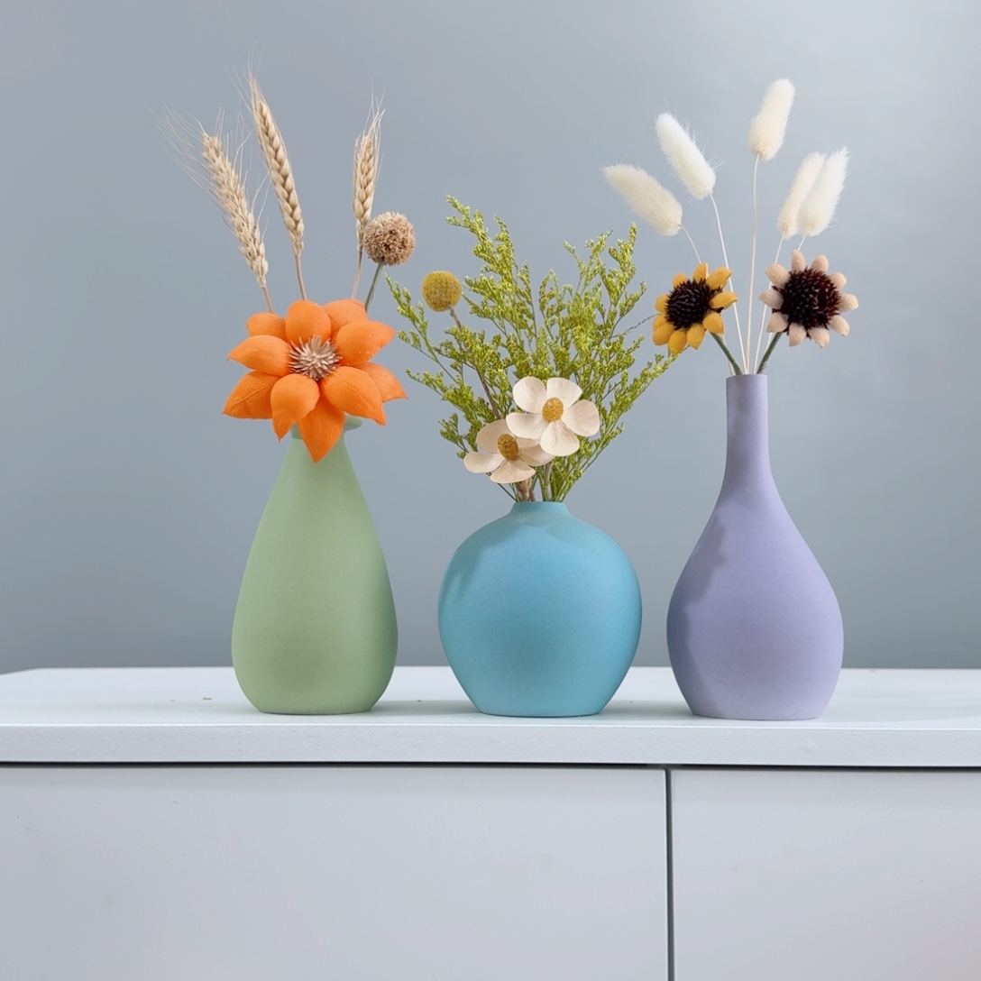 摆件陶瓷小花瓶摆件含花总高约20-30cm