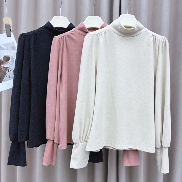 静静推荐 新款百搭时尚立领泡泡袖上衣F8070