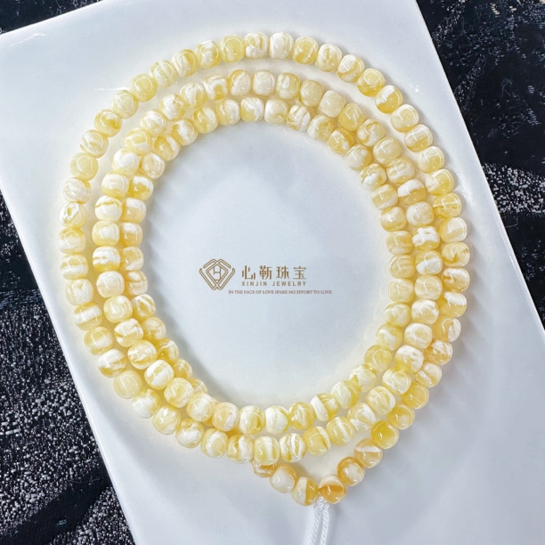 【优选·虎皮】6.5mm金瓷白虎皮纹千层雪妖花108蜜蜡老型极限弧高桩