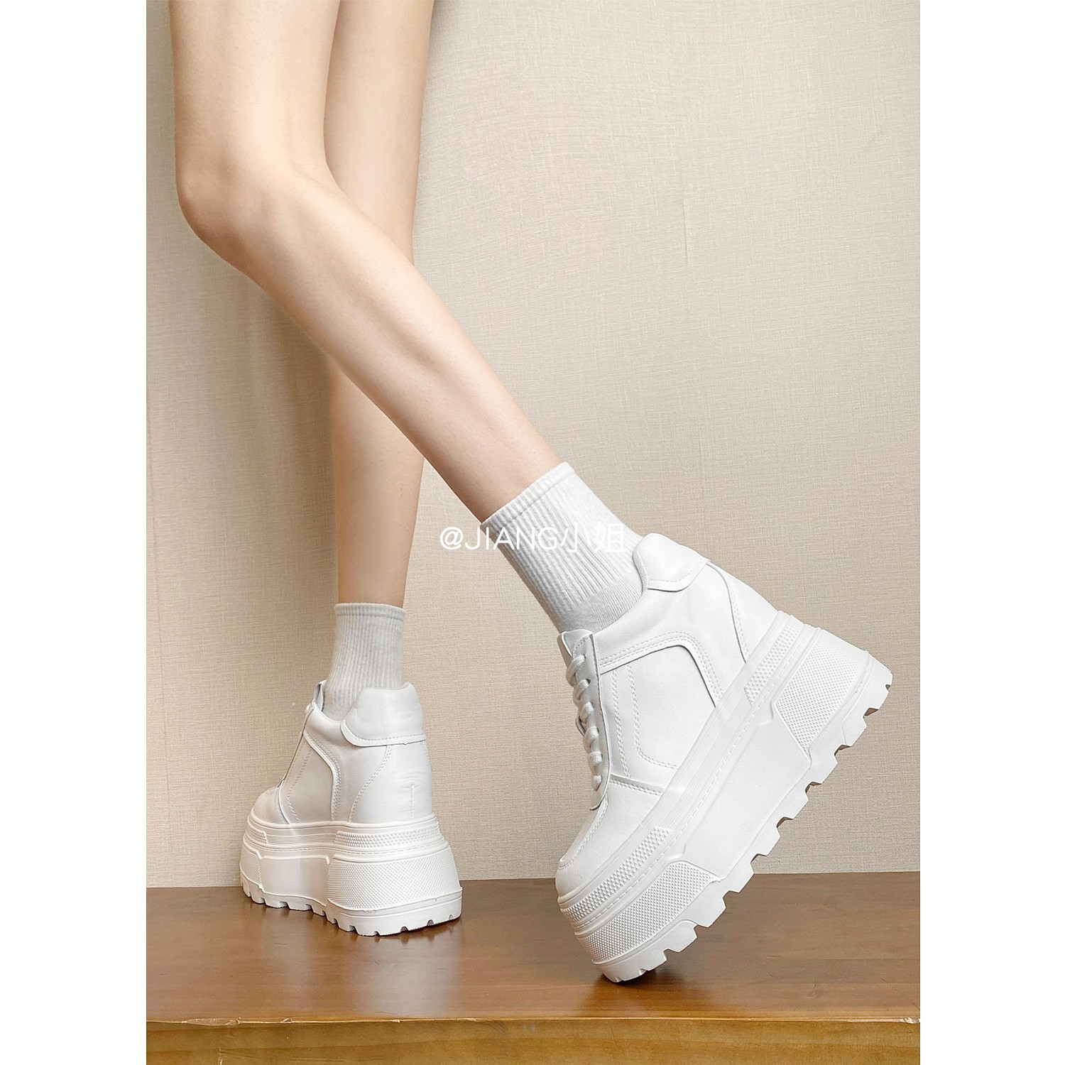 真皮版~14cm小个子内增高厚底小白鞋松糕春秋新款百搭休闲板鞋女