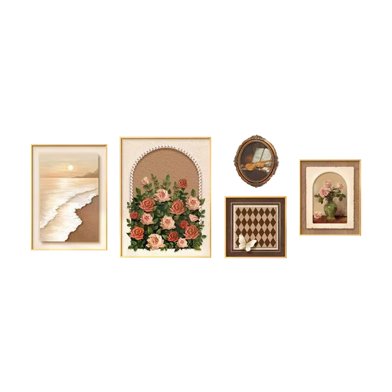 美式现代花卉挂画客厅沙发背景墙轻奢奶油小众现代五联SY02