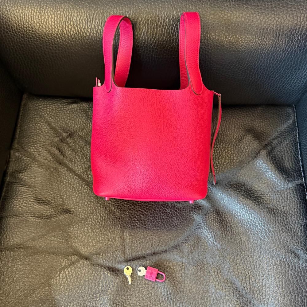 99新 Hermes/爱马仕 爱马仕菜篮子18SO Pink极致粉U单肩包8422002