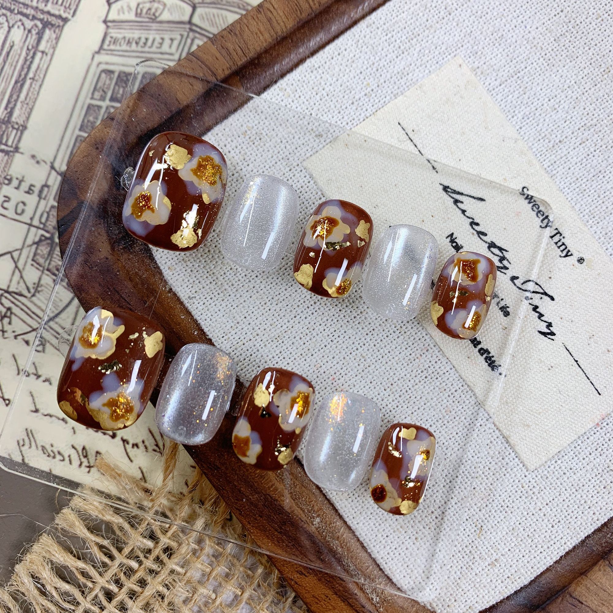 复古花丨晕染猫眼小众ins纯手工穿戴甲美甲