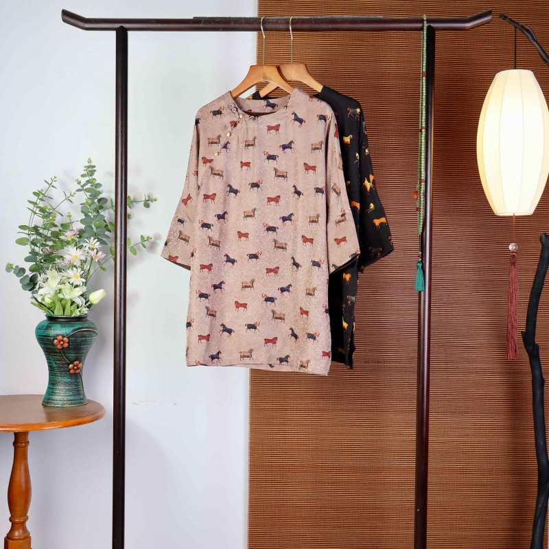 9642春夏香云纱上衣女新中式夏季桑蚕丝衬衫国风小衫宽松长袖