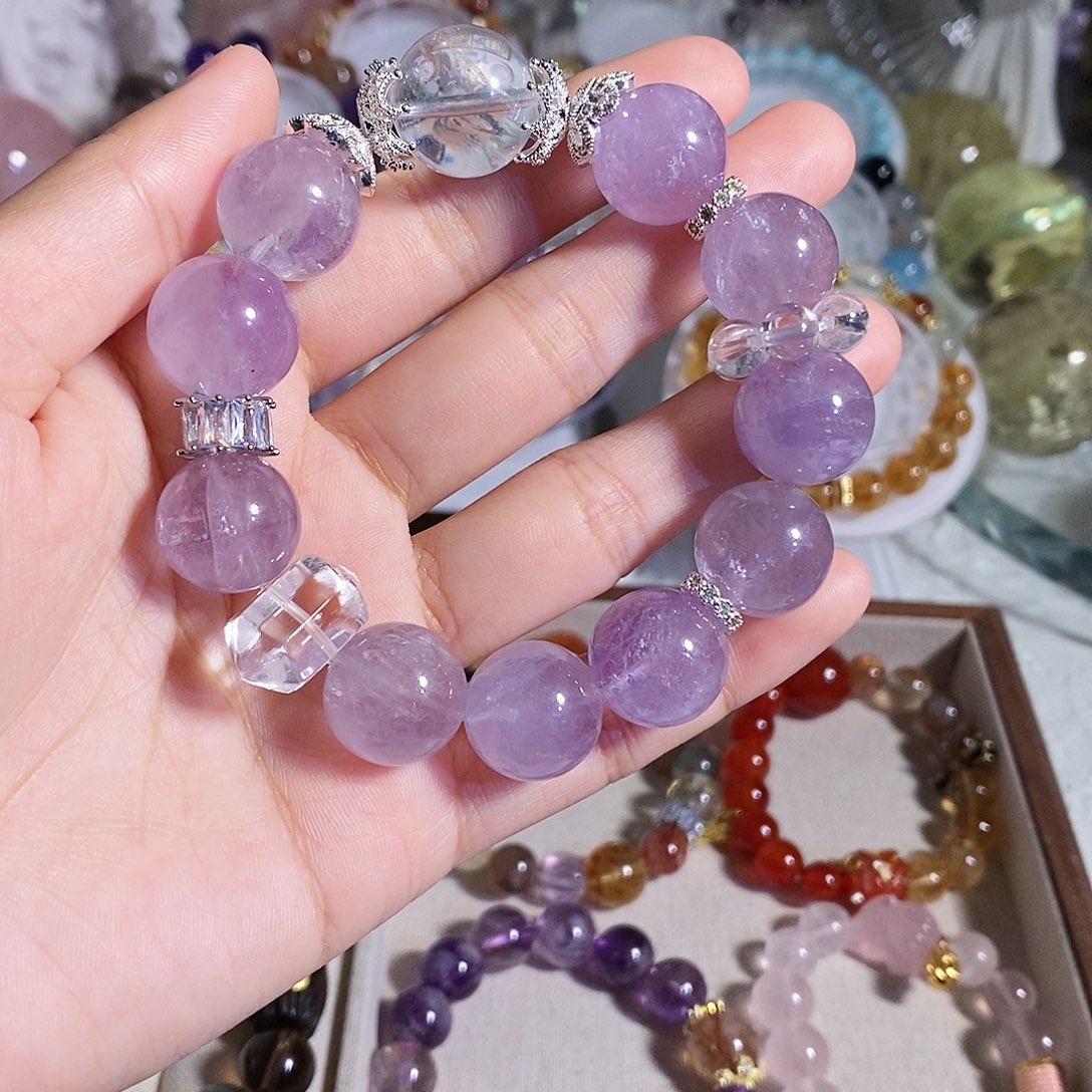 烟晶手链合金聚宝盆紫兔毛