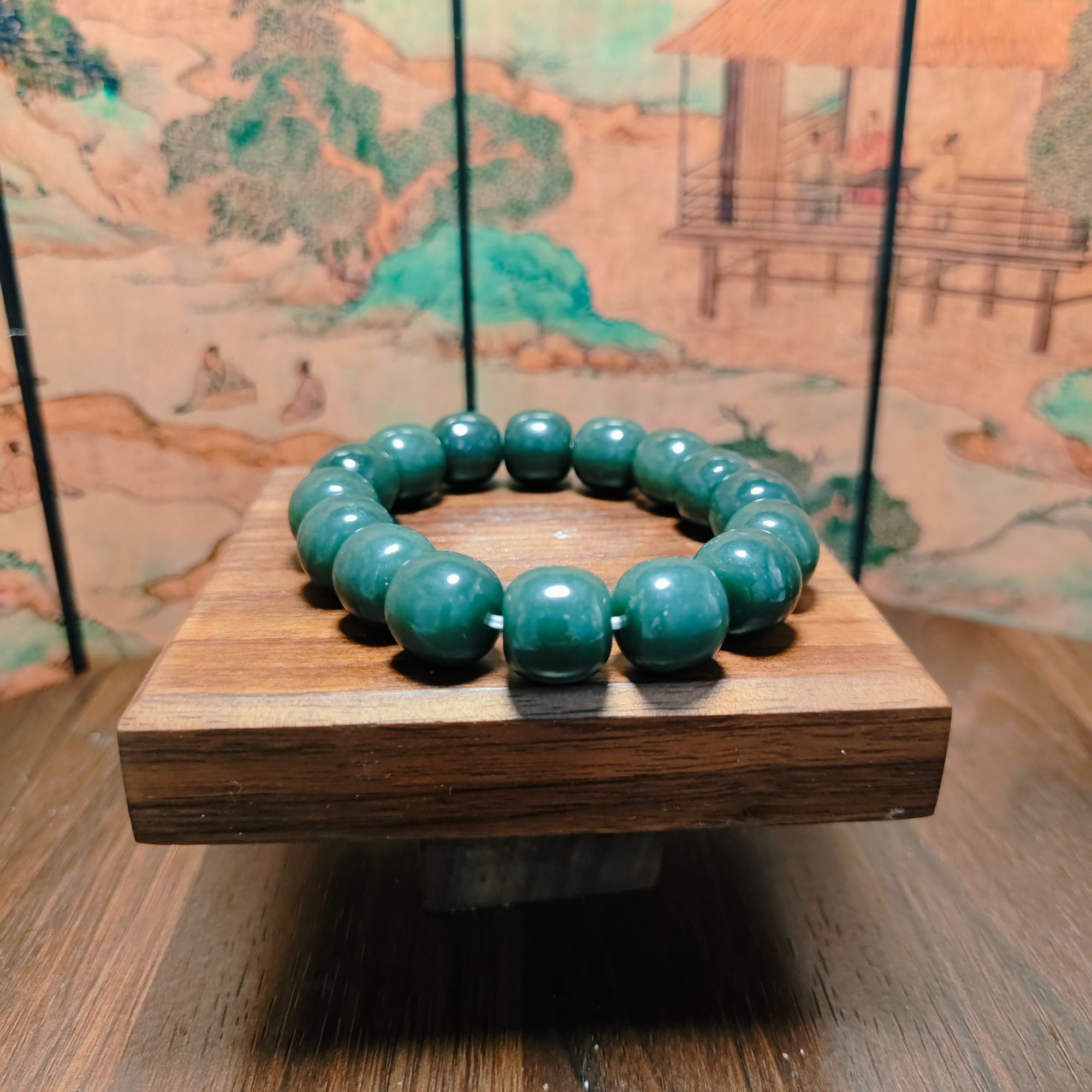 R和田玉桶珠手串（卡14）0889