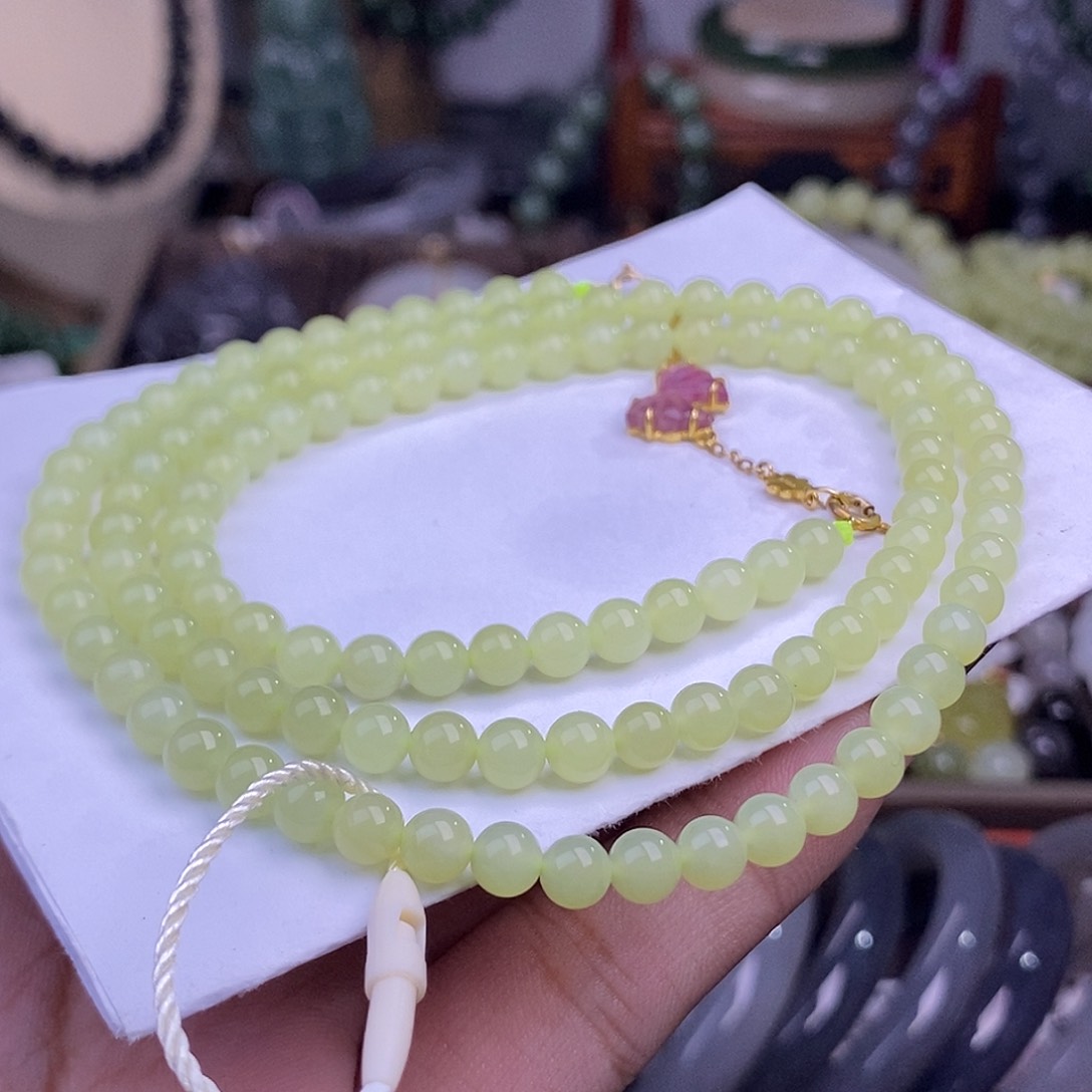 和田玉福利黄口特细料毛衣链5mm未镶嵌