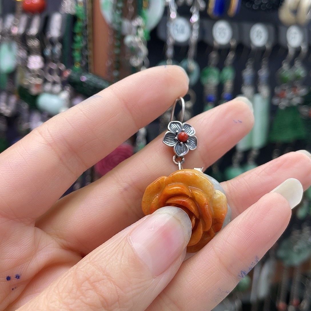 口***眷翡翠银S925镶嵌耳饰576ghhh